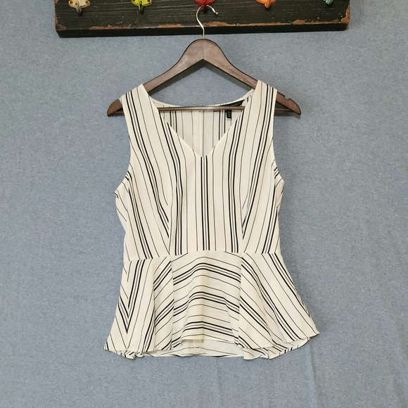 White House Black Market Tops - White House Black Market V-Neck Striped Blouse